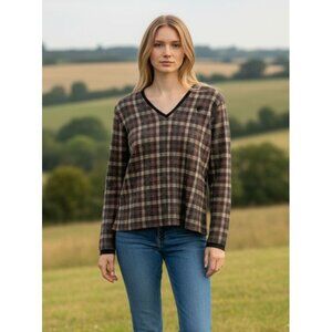Women's - Arista Equestrian Rustica Sashay Plaid V-Neck Sweater, Size XX Large